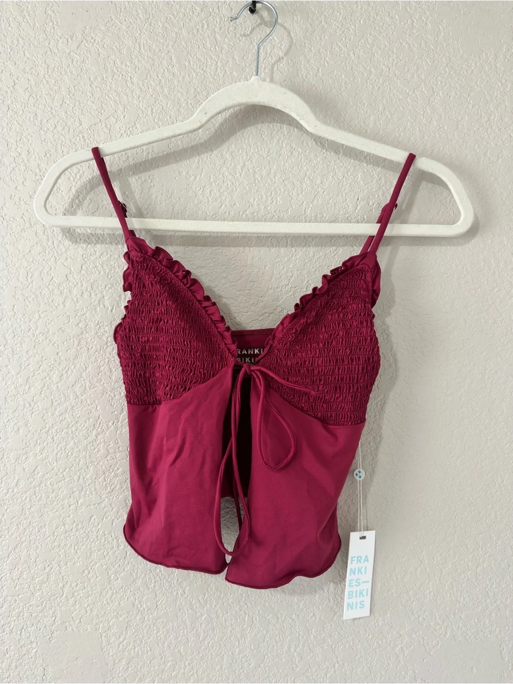 frankie’s bikinis penelope ruffle tie open front tankini bikini